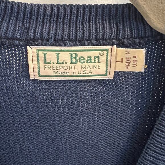 Vtg L.L.Bean Blue Made in USA Cardigan Sweater Size L - Picture 3 of 6